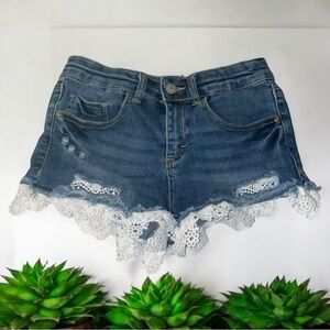 KidPik Denim Lace Trim Cut Off Short - Blue Wash - Size 10